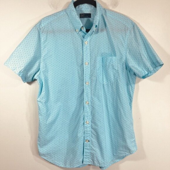 Gap‎ Light Blue Geometric Polkadot Short Sleeve Button Up Shirt Men's Medium - Picture 1 of 5